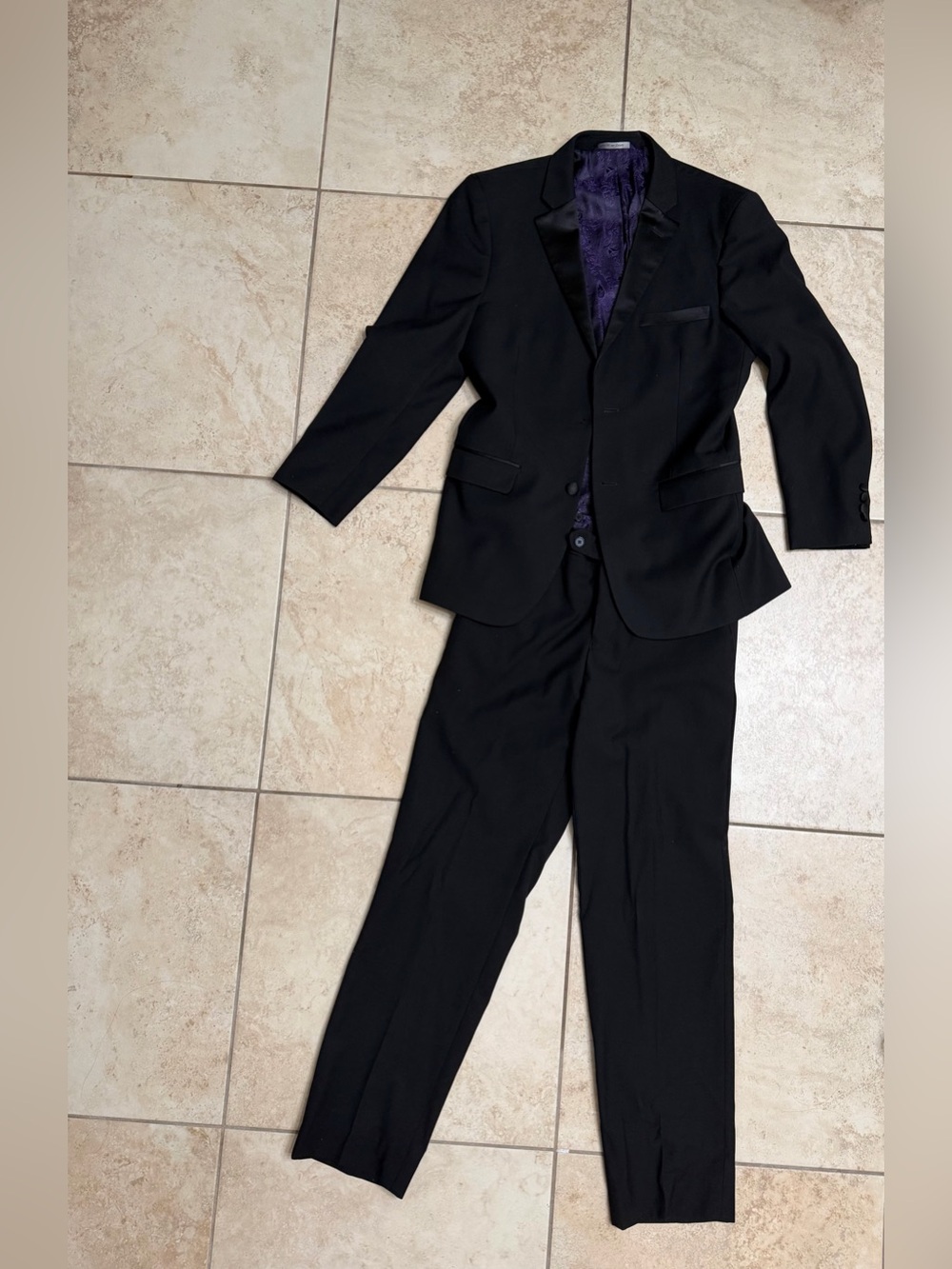 Black Men's Two-Piece Tuxedo with Purple Lining